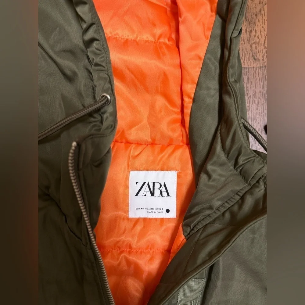 Zara Olive Hooded Vest with Bright Orange Interior
